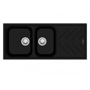 Aqu Matte Black 1 and 3/4 Double Bowls With Drainboard Granite Quartz Stone Kitchen Sink